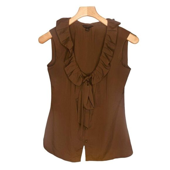 Banana Republic Olive Ruffle-Front Sleeveless Bttn-Up Satin Blouse Size S | EUC - Picture 1 of 9